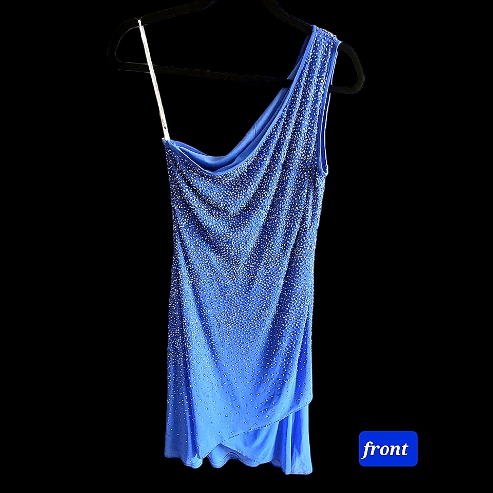 Tadashi Shoji Blue Mesh Beaded Dress Size Medium